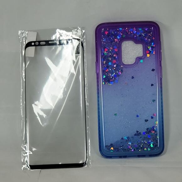 Nagbee Liquid Glitter Case with Tempered Glass for Samsung Galaxy S9 Purple Blue - Picture 1 of 4
